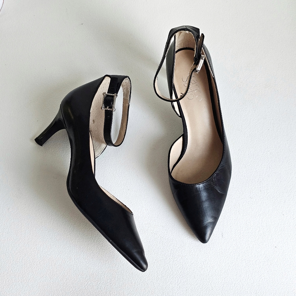 Franco Sarto 'Dandy' D'orsay Genuine Leather Elegant Black Women's Heels Size 7m